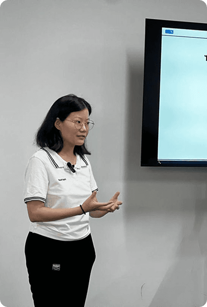 Giving presentation to the team